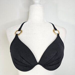 Vintage 80s Tara Grinna Black Underwired Gold Halter Bikini Top